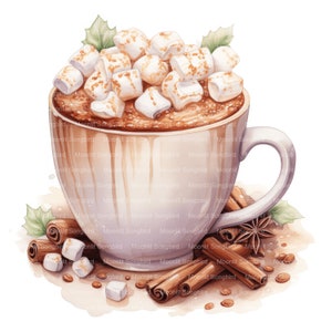 10 Heiße Schokolade mit Marshmallows Clipart, digitaler Download, druckbare Aquarell, Papiermodelle, hohe Auflösung, Qualität JPG, Junk Journal