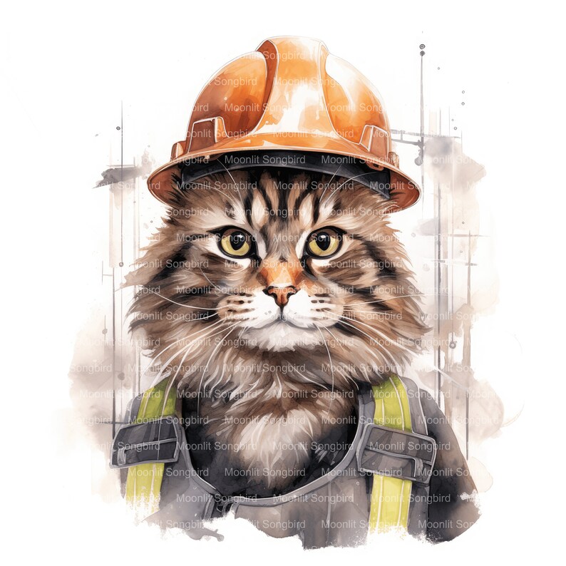 11 Construction Worker Cat Clipart, Digital Download, Printable