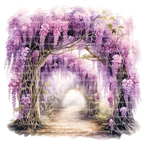 15 Clipart tunnels de glycine, téléchargement numérique, clipart aquarelle imprimable, créations en papier, haute résolution, haute qualité JPG, journal indésirable