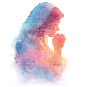 10 immagini clipart di donne sognanti che pregano, download digitale, JPG e PNG, donna cristiana, donna che prega, ragazza che prega, ragazza misteriosa che prega