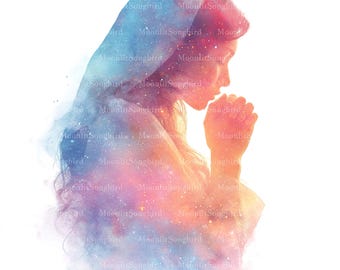 10 dromerige vrouw bidden clipartafbeeldingen, digitale download, JPG en PNG, christelijke vrouw, biddende vrouw, biddend meisje, mysterieus meisje bidden