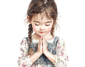 12 Girl Praying Clipart, Digital Download, Printable Clipart Image, Paper Crafts, JPG, Junk Journal, Praying Girl, Christian Girl in Prayer