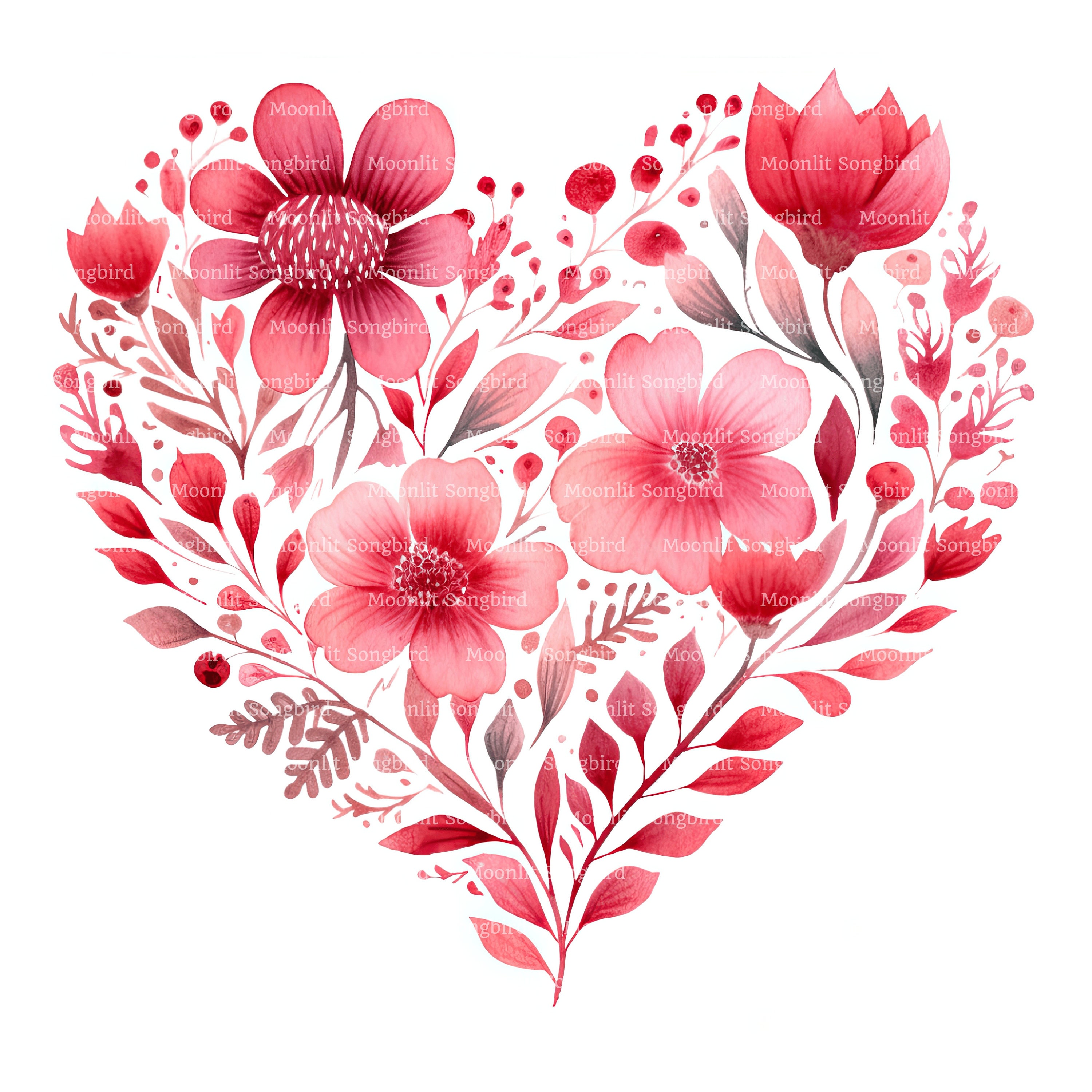 12 Floral Heart Clipart, Digital Download, Printable Watercolor Clipart ...