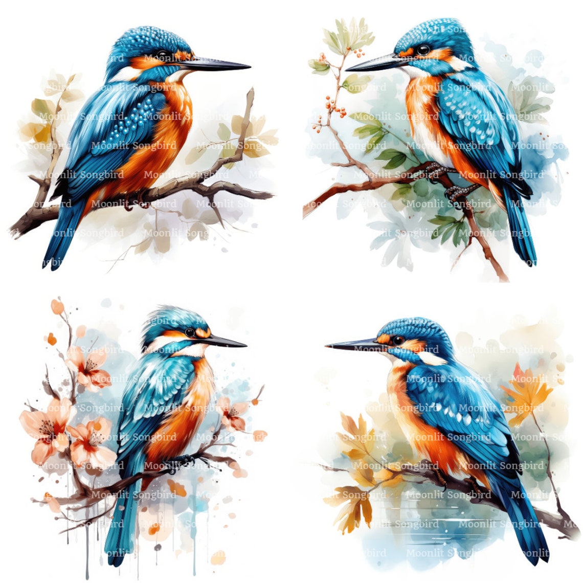14 Kingfisher Bird Clipart, Digital Download, Printable Watercolor Clipart, Paper Crafts, High ...