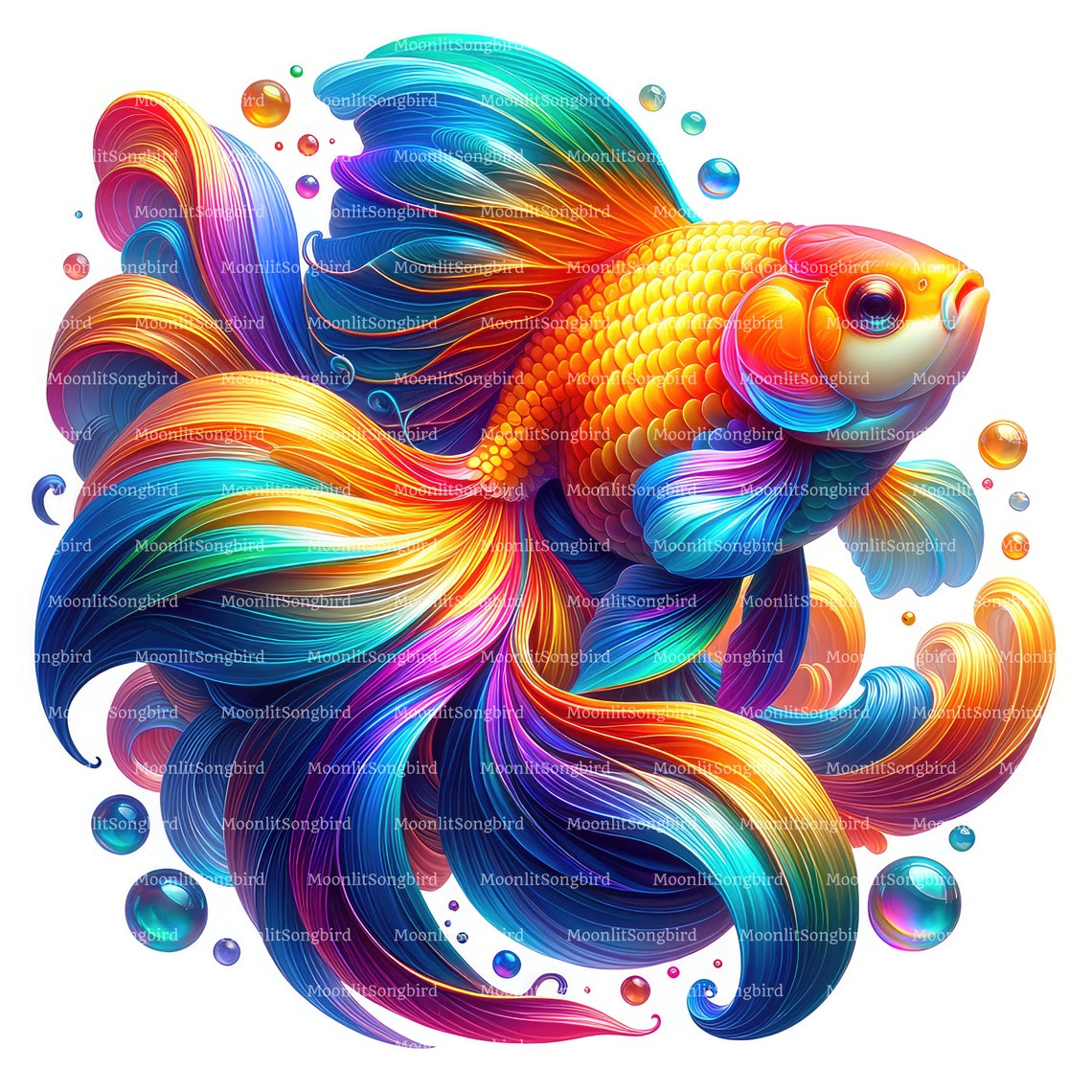 Rainbow Goldfish Watercolor Clipart, Printable Fish Art (digital ...