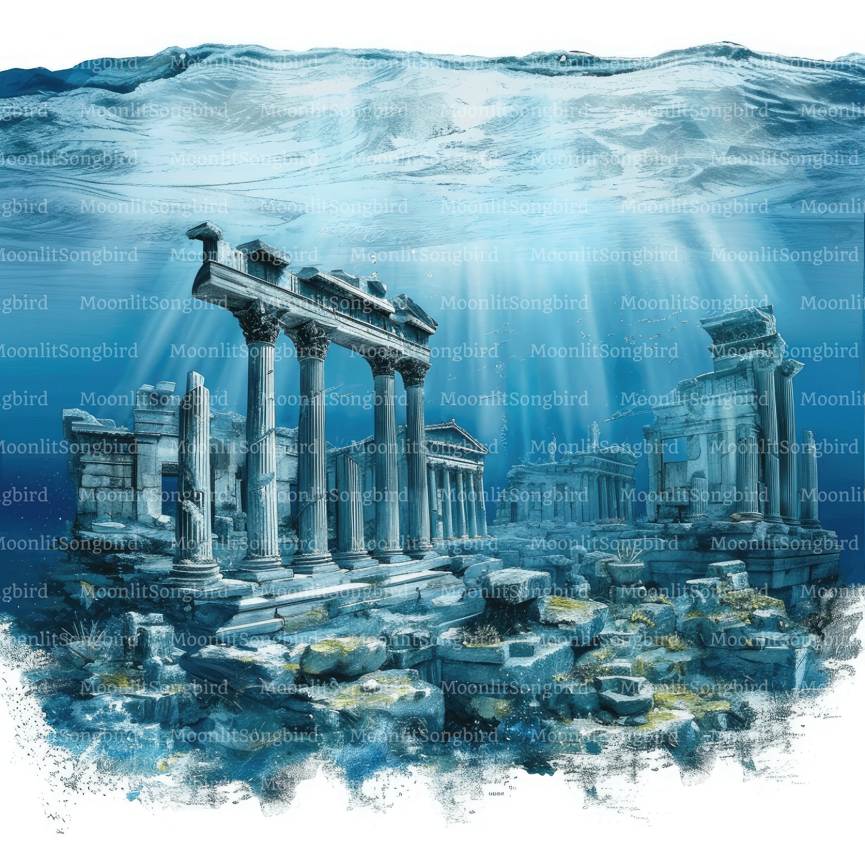 11 Atlantis Underwater City Clipart, Digital Download, Printable