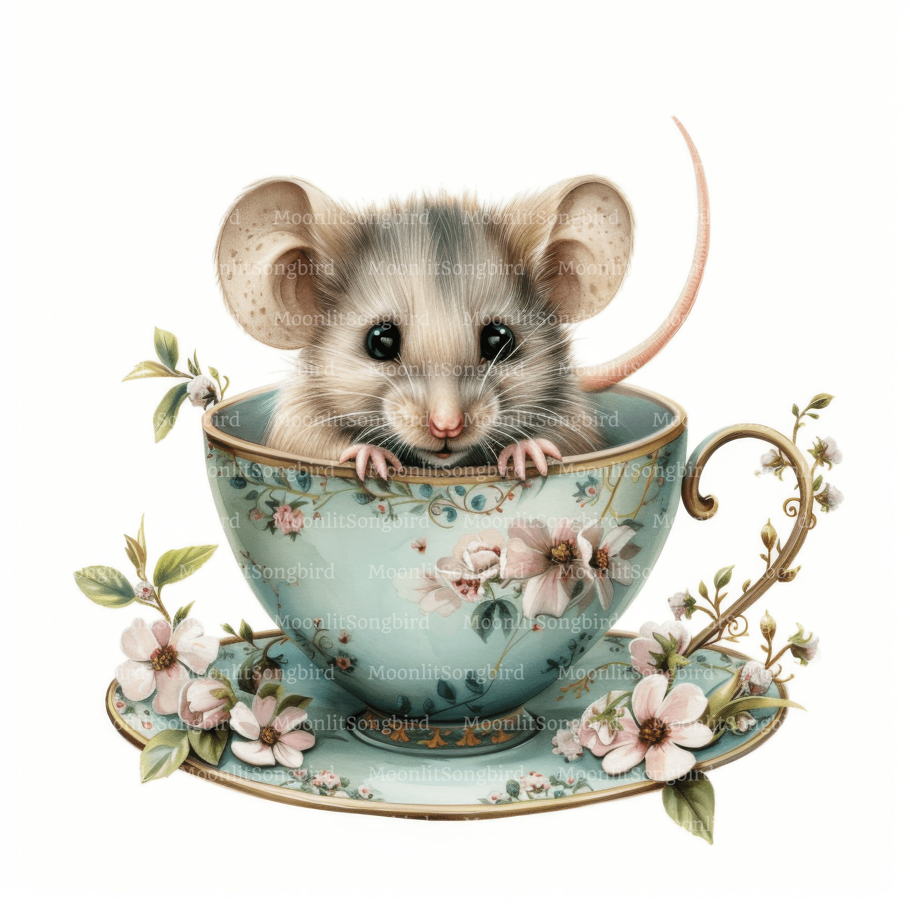 Mouse In Teacup 12 Mouse in Teacup Clipart, Digital Download, Printable Watercolor ...