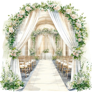 12 imágenes prediseñadas de lugares de celebración de bodas en interiores, descarga digital, imágenes prediseñadas de acuarela imprimibles, manualidades de papel, lujosas, JPG de alta calidad, diario basura