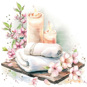 18 scene di spa Clipart, download digitale, clipart acquerello stampabile, lavori di carta, relax, cura di sé, JPG di alta qualità, diario spazzatura