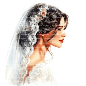 16 Braut trägt einen Schleier Clipart, digitaler Download, druckbare Aquarell Clipart, Papiermodelle, Hochzeit, Liebe, hochwertige JPG, Junk Journal