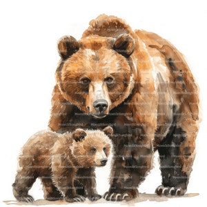 9 Clipart ours brun et ourson, téléchargement numérique, clipart aquarelle imprimable, créations en papier, haute résolution, haute qualité JPG, journal indésirable