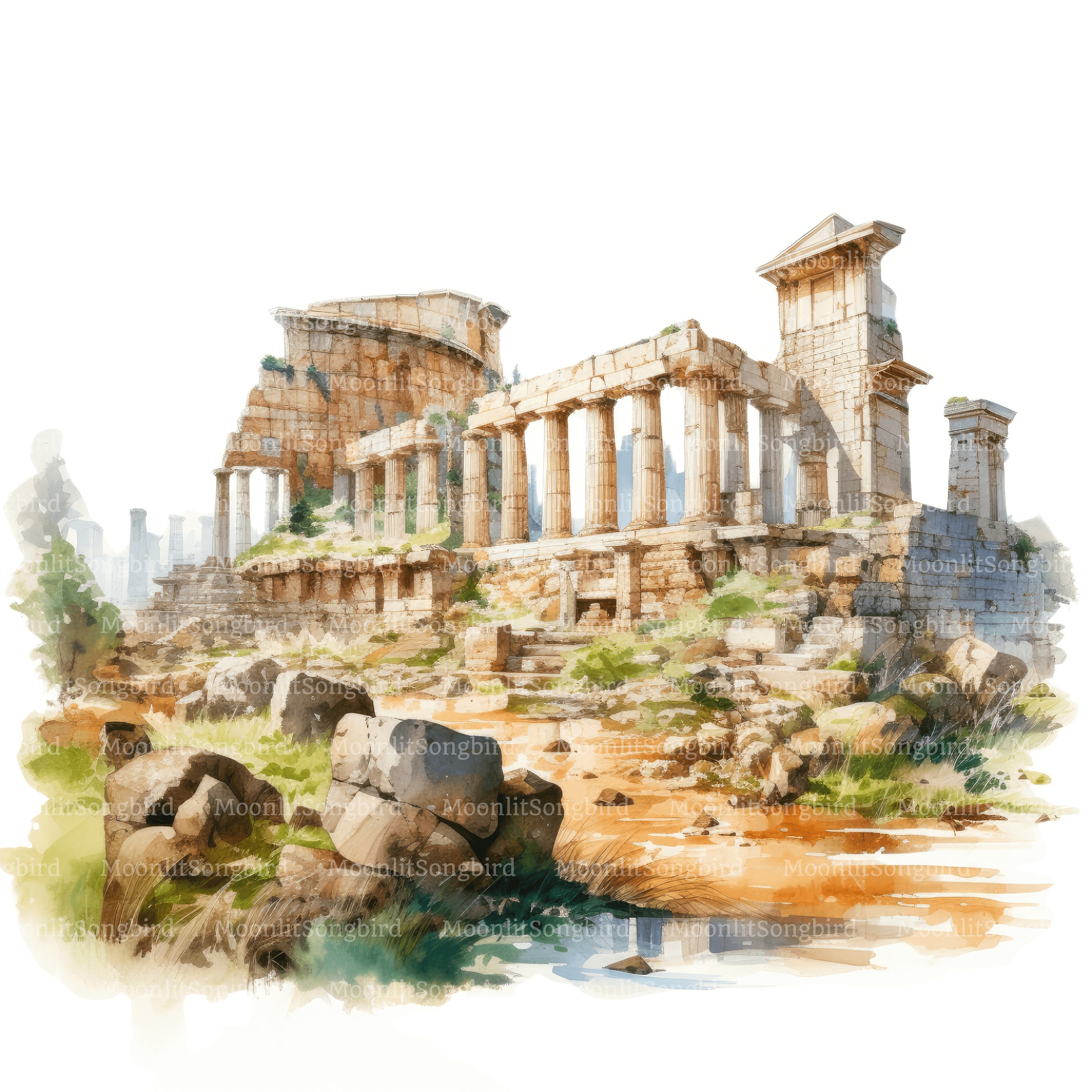 古代ギリシャ都市遺跡のクリップアート12点、デジタルダウンロード