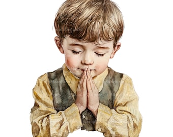 12 Praying Boy Clipart, Digital Download, Christian Boy Praying, Printable Watercolor Clipart, Paper Crafts, JPG, Junk Journal, Boy Praying