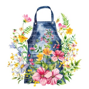 10 cliparts de tabliers floraux, téléchargement numérique, tablier de cuisine vintage avec des fleurs, clipart aquarelle imprimable, créations en papier, journal indésirable