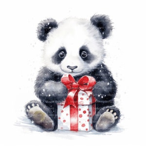 14 Clipart Kerst Panda, téléchargement numérique, Afdrukbare aquarel Clipart, Hoge resolutie, Hoge kwaliteit JPG, Junk Journal, Papierambachten