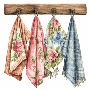11 Hanging Tea Towels Clipart, Digital Download, Printable Watercolor