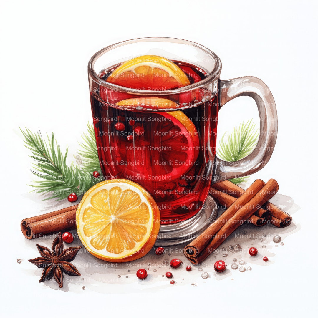12 Mulled Wine Clipart, Digital Download, Printable Winter Watercolor ...