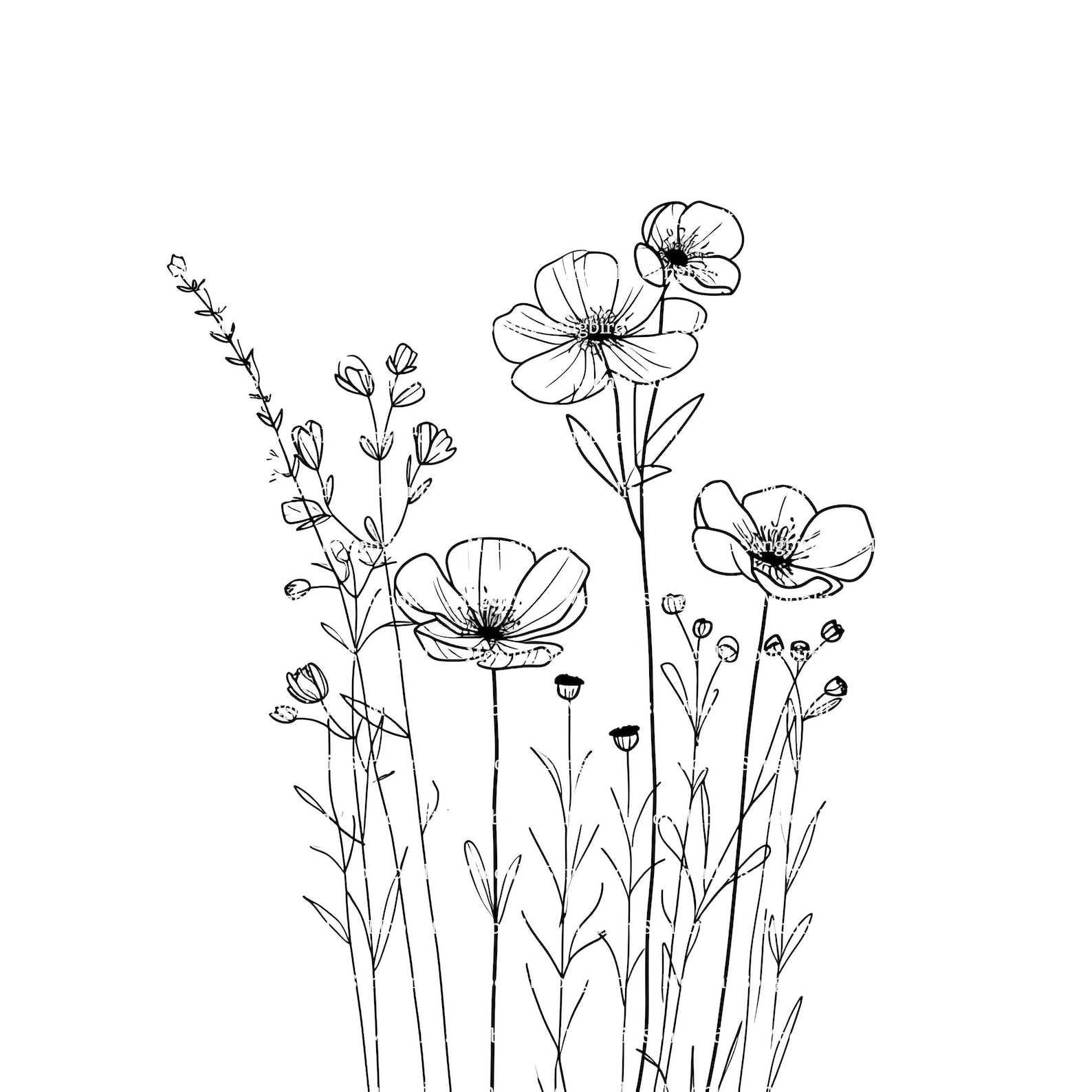 16 Wildflower Drawings Black and White Clipart, Digital Download ...