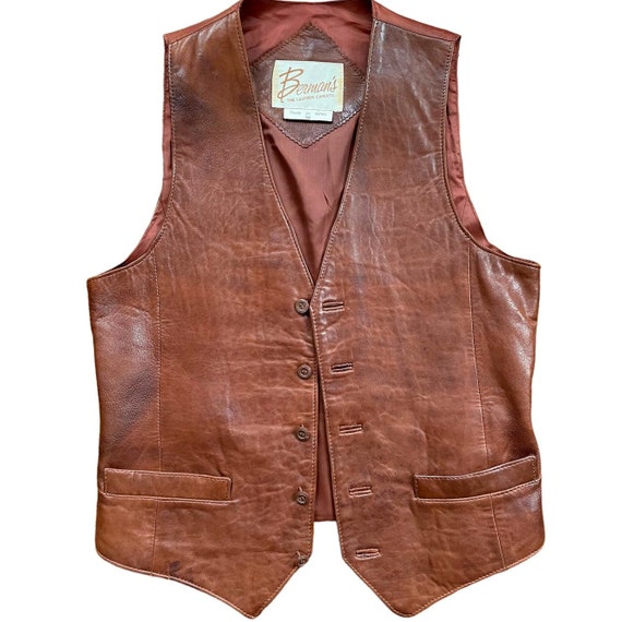 Vintage Berman's Lambskin Brown Leather Vest Size 