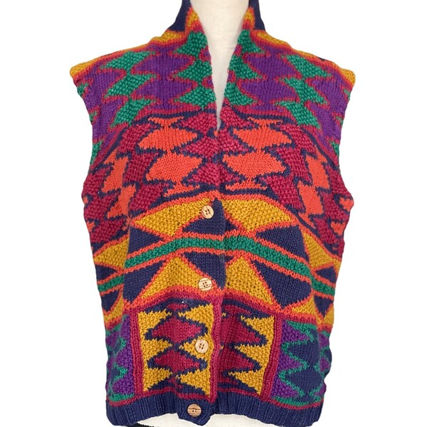 Rafaella Vintage Knit Sweater Vest Size Medium Unisex Cotton Ramie Handmade