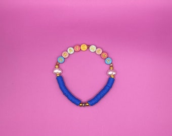 Royal blue Heishi bead bracelet, personalized multicolor beads