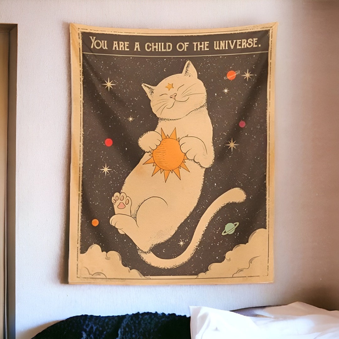 Cat Tapestry Sun and Moon Cat Wall Decor Tapestry Sun and Moon Art Cat Tapestries Wall Art Decor