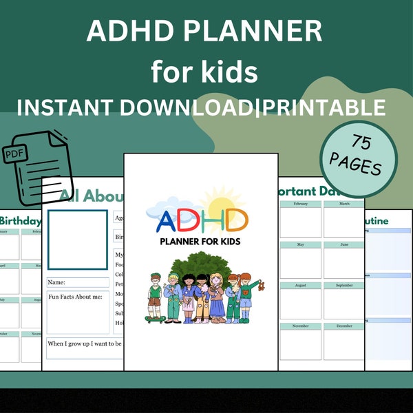 Adhd kids and Teens Planner, student planner and organizer, Adhd simple printable planner Undated, adhd planner PDF file us letter size