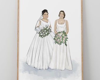 Custom Generational Wedding Portrait, Mother of the Bride Gift, Digital Watercolor Illustration, Bridal Portrait with Mom and Grandmother