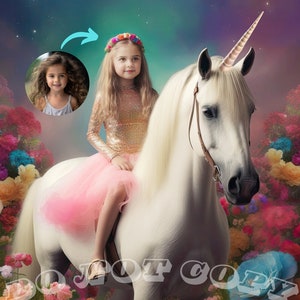 Custom Princess Riding a Unicorn Portrait From Your Photo Custom Princess Portrait Princess Birthday Gift Personalized Portrait C010