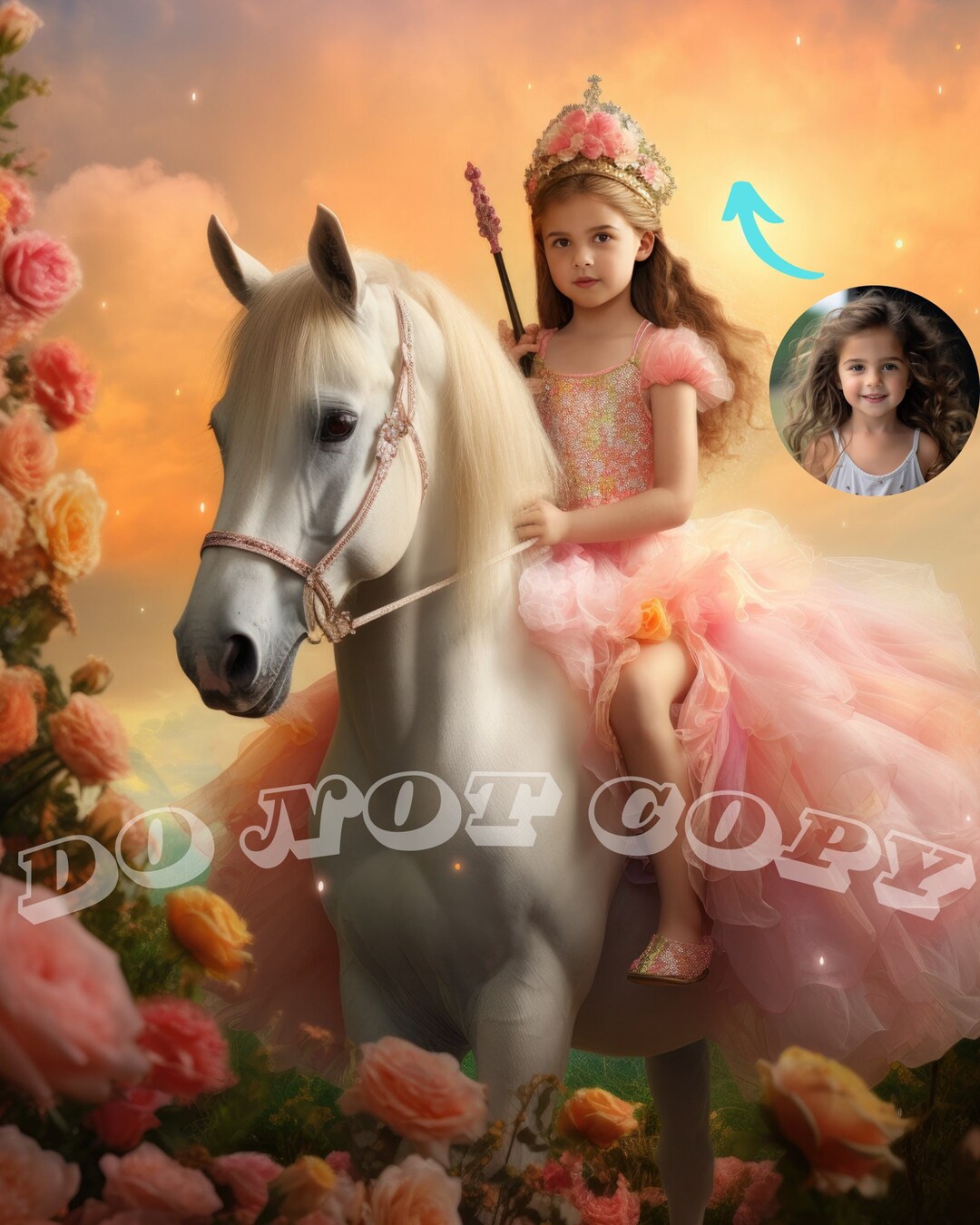 Custom Princess Riding a Unicorn Portrait From Photo Custom Princess ...