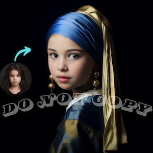 Ritratto personalizzato di ragazza con orecchino di perla Ritratto rinascimentale Ritratto personalizzato da foto Ritratto reale Ritratto di bambino C150
