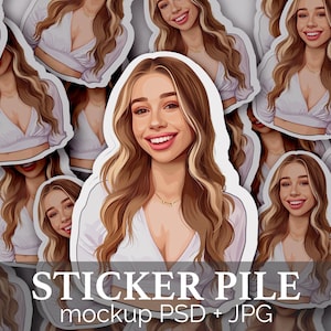 Sticker Mockup sticker pile mockup professional Photoshop realistic mockup, decal sticker mock up die cut sticker mockup | Smart Object PSD