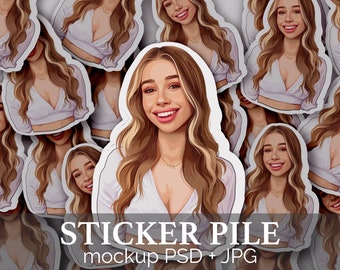Sticker Mockup sticker pile mockup professional Photoshop realistic mockup, decal sticker mock up die cut sticker mockup | Smart Object PSD