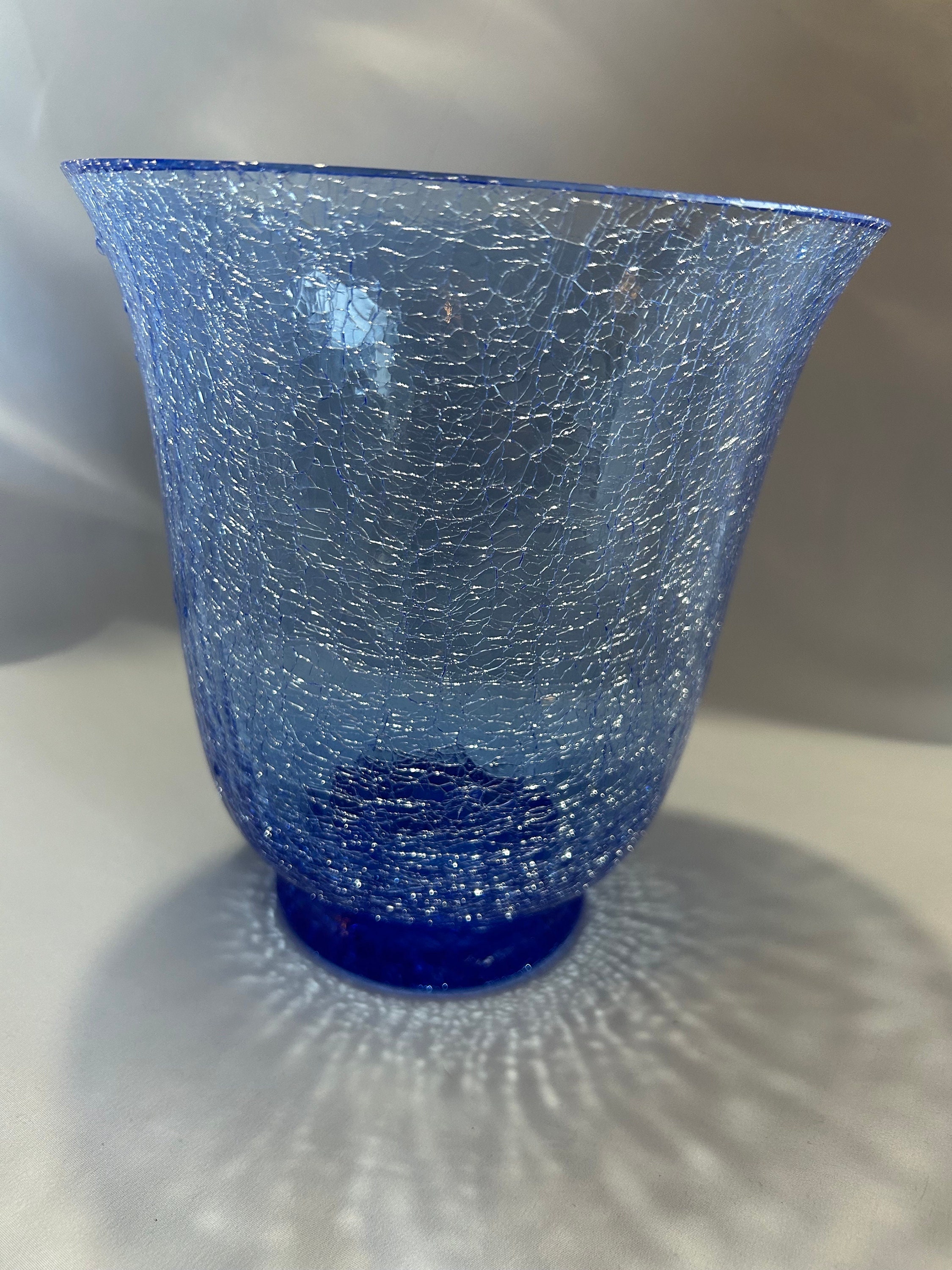 Vintage Blue Crackle Glass Vase. Etsy