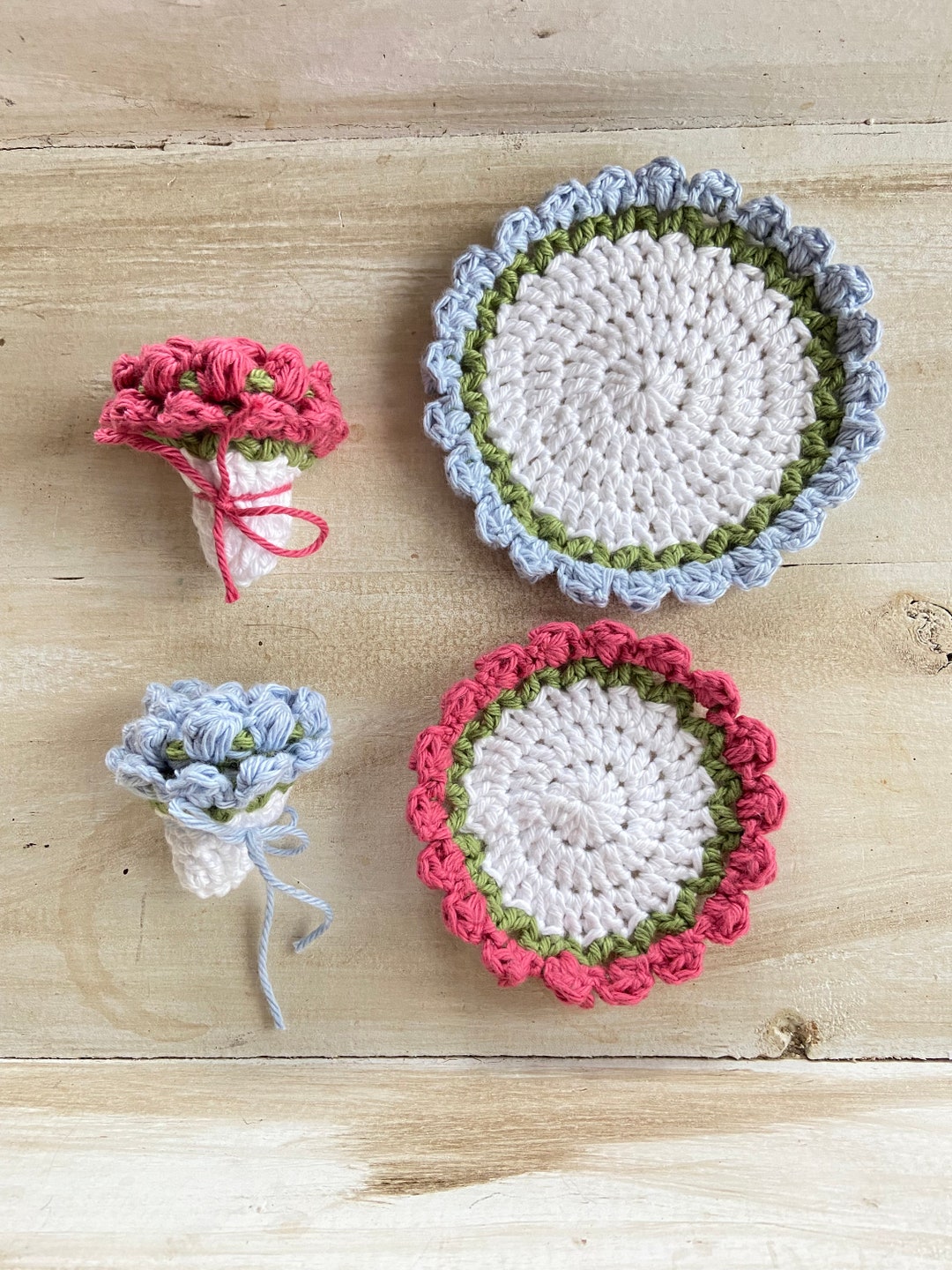 Crochet Coaster Flower Bouquets, Large and Small Etsy