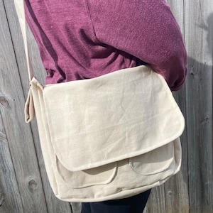Sac bandoulière pour ordinateur portable en toile cousu main 15 x 11 pouces avec poches extérieures