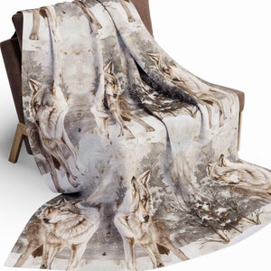 Arctic Wolf Fleece Blanket: Cozy Winter Cabin Decor