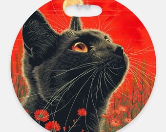 Vintage Black Cat Print Luggage Tag: Retro Travel Accessory