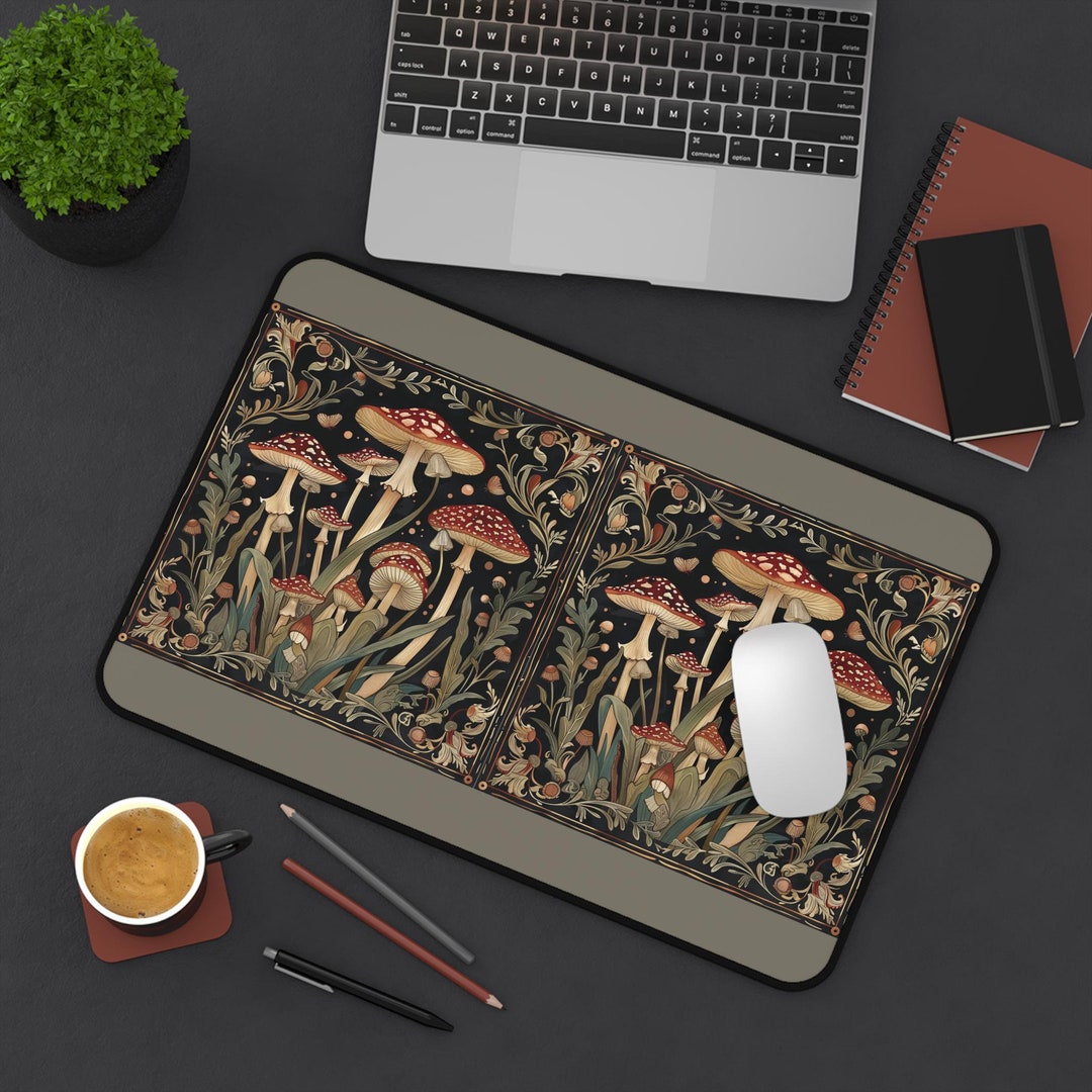 Vintage Mushroom Print Desk Mat, Retro Office Mouse Pad, Antique Work ...