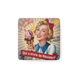 Cartel publicitario de helado vintage, imán de porcelana, cuadrado, decoración de cocina retro, imán de nevera único, regalo para coleccionistas de imanes