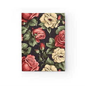 Vintage Rose Print Journal - Ruled Line or Blank, Notebook, Diary, Writing or Sketching Pad, Bee Lover Gift, Nature Journal, Retro Notebook