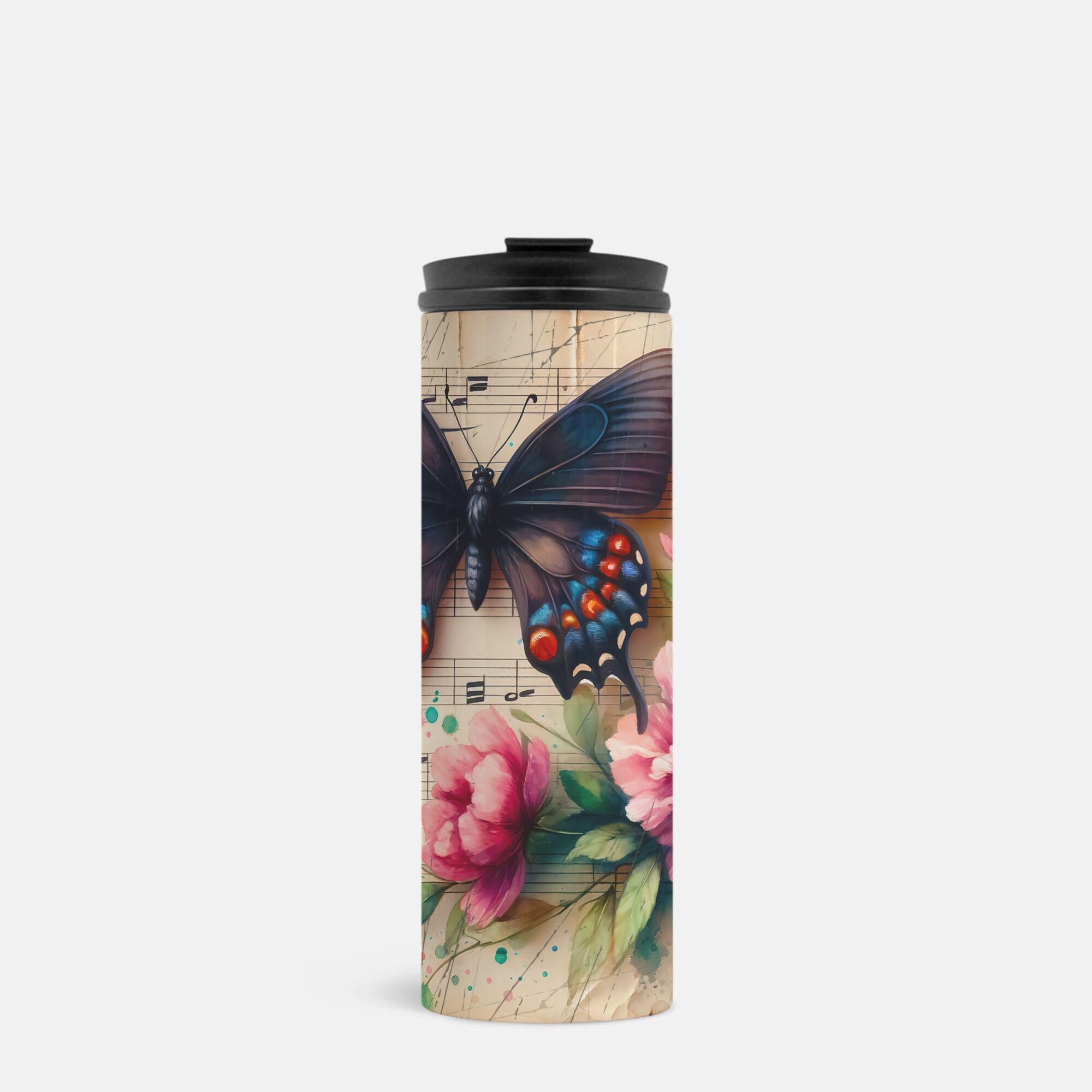 Vintage Butterfly Tumbler: Musical Notes Stainless Steel Travel Mug