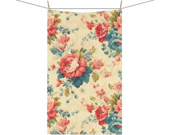 Vintage Floral Print Tea Towel: Elegant Kitchen Decor (18x30&quot;)