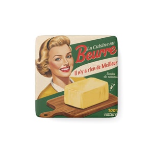Cartel publicitario vintage de mantequilla, imán de porcelana, cuadrado, decoración de cocina retro, imán de nevera único, regalo para coleccionistas de imanes