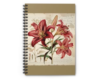Vintage Lillies Print Notebook: Ruled Line Spiral Journal