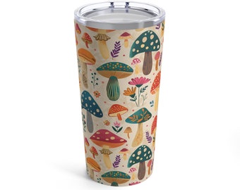 Vintage Mushroom Print Tumbler: Cottagecore Nature Drinkware