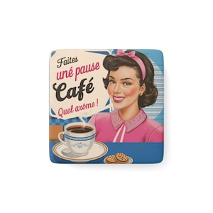 Vintage Coffee Advertising Porcelain Magnet, Square - Retro Kitchen Decor, Unique Fridge Magnet, Gift for Magnet Collector, Memorabilia