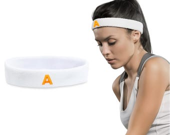 Custom White Cotton Pickleball Headbands with Soft Terry Fabric, Heat Press Initial Patches for Sweatbands