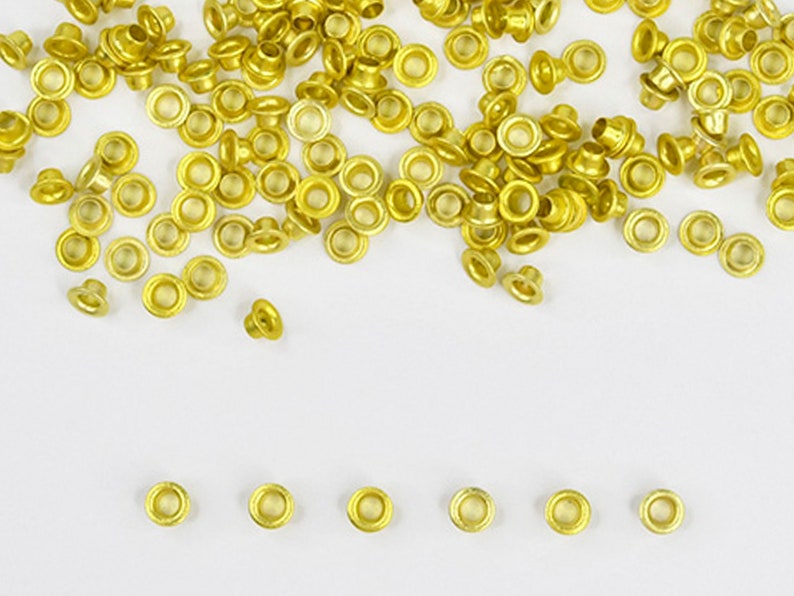 3mm Gold Eyelets 200 PCS 1/8 Small Grommets for Scrapbooking, Cards, Arts & Crafts, DIY Album, Clothing, Luggage, Wedding, Birthday image 1