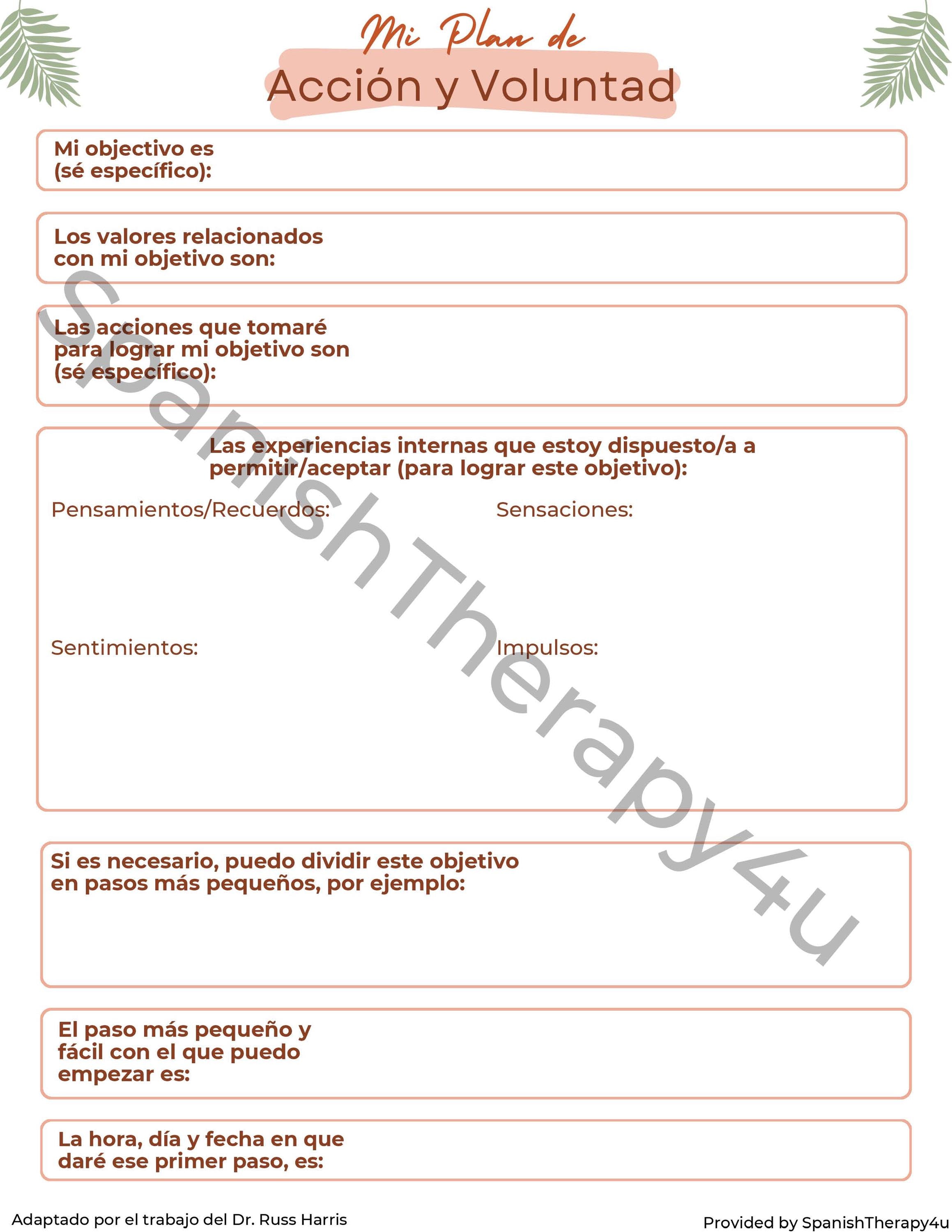 ACT- Acceptance & Commitment Therapy- Willingness and Action Plan Goal ...